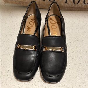Sam Edelman Black Leather Loafers with Gold Accents
